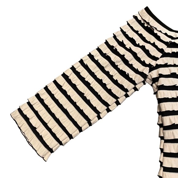 Joseph Ribkoff Cream Striped Ruffle Off The Shoulder Top 8 - Picture 2 of 6